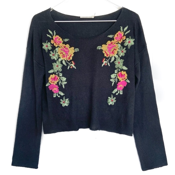 MUSTARD SEED URBAN OUTFITTERS Cross Stitch Embroidery Needlepoint Knit Sweater - Picture 1 of 6
